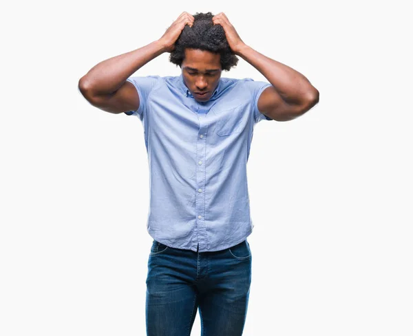 Homem Afro Americano Sobre Fundo Isolado Sofrendo Dor Cabeça Desesperada — Fotografia de Stock