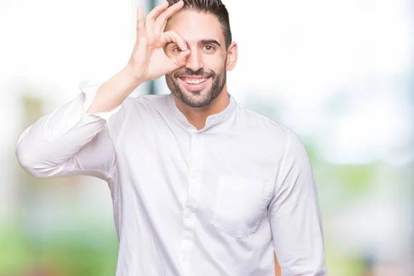 Jonge Zakenman Geïsoleerde Achtergrond Doen Gebaar Met Hand Glimlachen Oog — Stockfoto