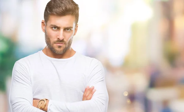 Homem Bonito Jovem Sobre Fundo Isolado Cético Nervoso Desaprovando Expressão — Fotografia de Stock