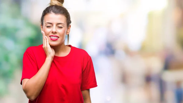 Ung Vacker Kvinna Över Isolerade Bakgrund Att Röra Munnen Med — Stockfoto