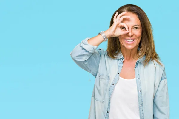 Mulher Adulta Meia Idade Vestindo Camisa Ganga Casual Sobre Fundo — Fotografia de Stock