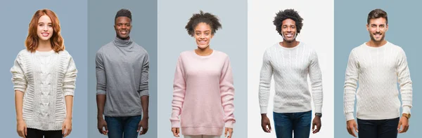 Collage Einer Gruppe Afrikanisch Amerikanischer Und Hispanischer Menschen Die Winterpullover — Stockfoto