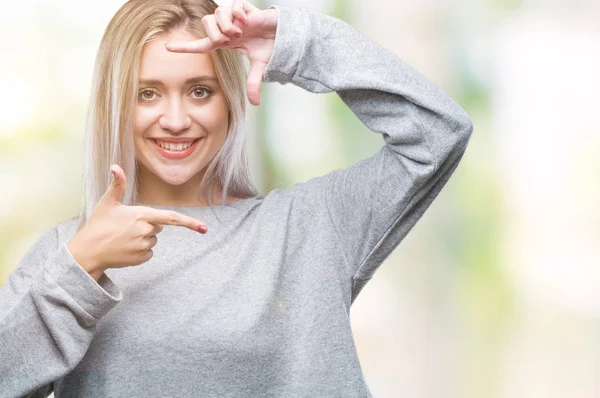Young Blonde Woman Isolated Background Smiling Making Frame Hands Fingers — Stock Photo, Image