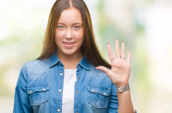 Jeune Caucasienne Belle Femme Sur Fond Isolé Montrant Pointant Vers — Photo