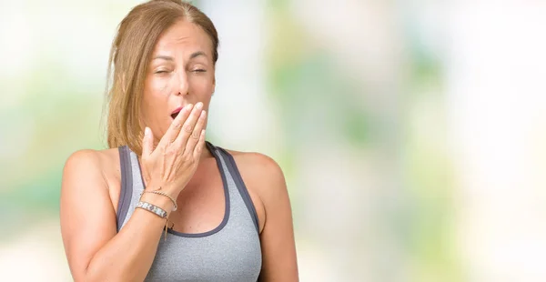 Schöne Frau Mittleren Alters Sportkleidung Über Isoliertem Hintergrund Gelangweilt Gähnend — Stockfoto