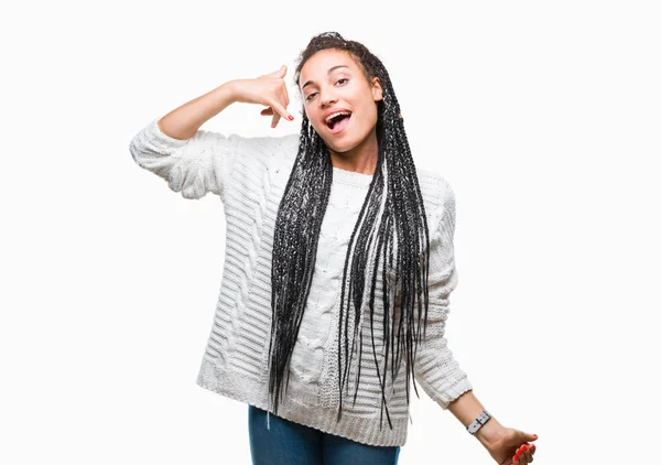 Jovem Trançado Cabelo Afro Americano Menina Vestindo Suéter Sobre Fundo — Fotografia de Stock