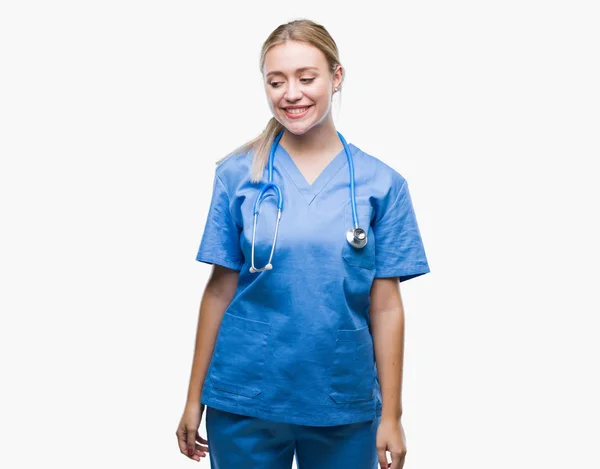 Young Blonde Surgeon Doctor Woman Isolated Background Looking Away Side — Stock Photo, Image