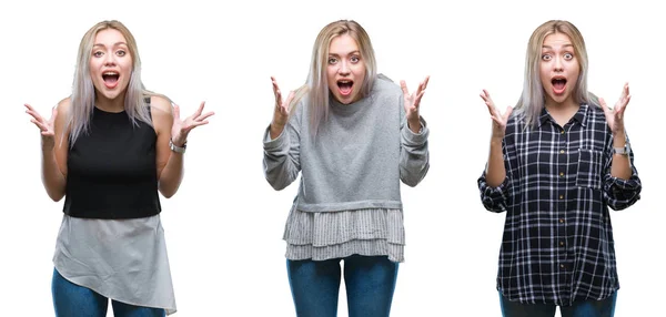 Collage Vacker Blond Ung Kvinna Över Isolerade Bakgrund Firar Crazy — Stockfoto