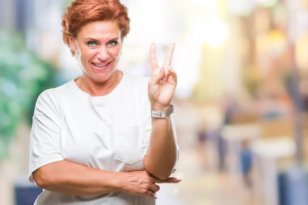 Atrractive Senior Caucasian Redhead Woman Isolated Background Smiling Happy Face — Stock Photo, Image