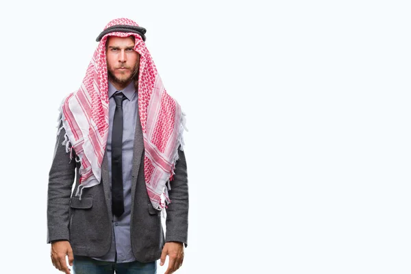 Joven Hombre Árabe Guapo Con Pelo Largo Usando Keffiyeh Sobre —  Fotos de Stock