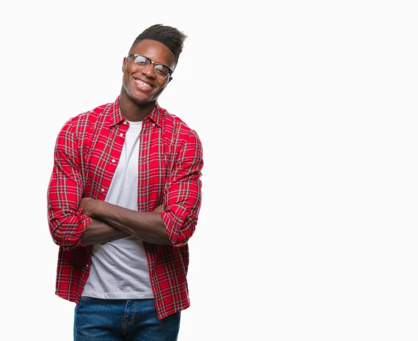 Jovem Afro Americano Sobre Fundo Isolado Rosto Feliz Sorrindo Com — Fotografia de Stock