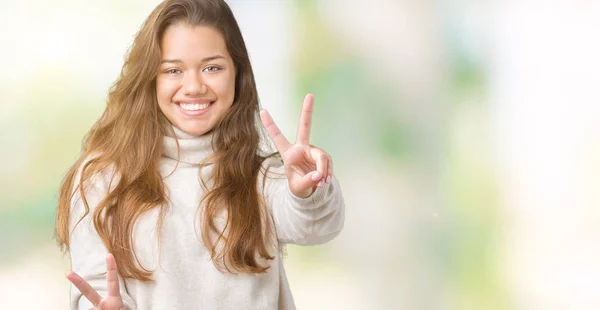 Young Beautiful Brunette Woman Wearing Turtleneck Sweater Isolated Background Smiling — Stock Photo, Image