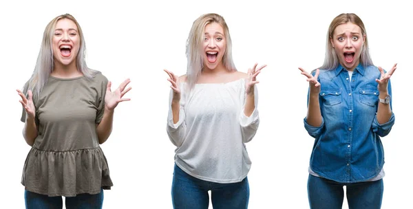 Collage Vacker Blond Ung Kvinna Över Isolerade Bakgrund Firar Crazy — Stockfoto