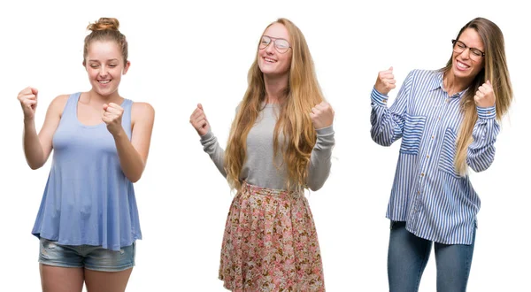 Collage Grupo Mujeres Rubias Sobre Fondo Aislado Muy Feliz Emocionado — Foto de Stock