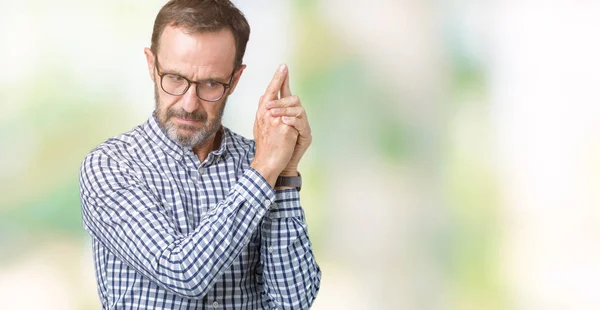 Bonito Homem Sênior Meia Idade Elegante Usando Óculos Sobre Fundo — Fotografia de Stock