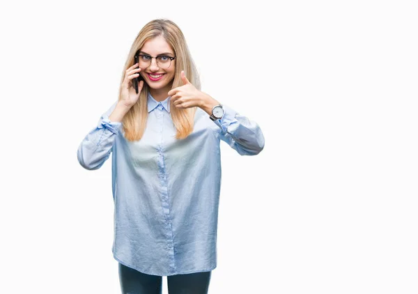 Joven Hermosa Rubia Negocios Llamando Teléfono Inteligente Sobre Fondo Aislado — Foto de Stock