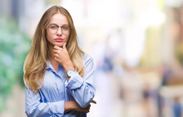 Young Beautiful Blonde Business Woman Wearing Glasses Isolated Background Looking — Stock Photo, Image