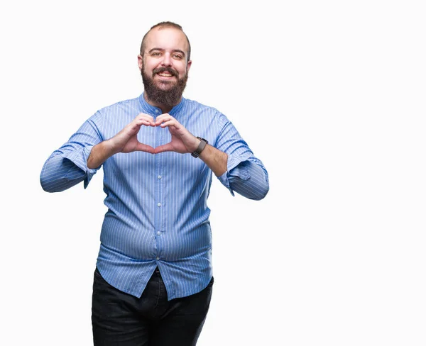 Homem Jovem Hipster Caucasiano Sobre Fundo Isolado Sorrindo Amor Mostrando — Fotografia de Stock