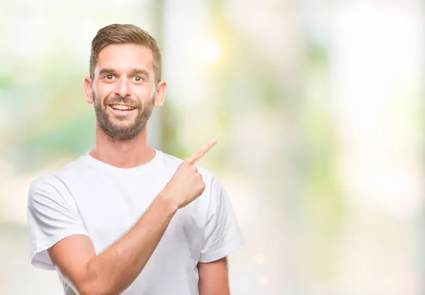 Jovem Homem Bonito Sobre Fundo Isolado Alegre Com Sorriso Rosto — Fotografia de Stock