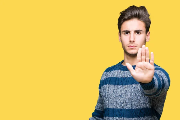 Stilig Ung Över Isolerade Bakgrund Gör Stopp Sjunger Med Handflatan — Stockfoto