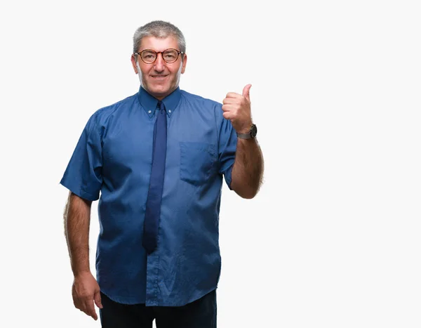 Stilig Senior Affärsman Över Isolerade Bakgrund Leende Med Glada Ansikte — Stockfoto