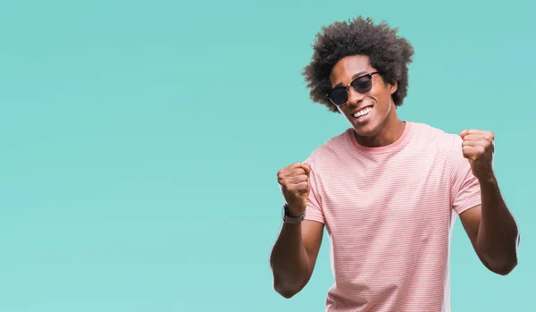 Afro American Man Wearing Sunglasses Isolated Background Very Happy Excited — Stock Photo, Image