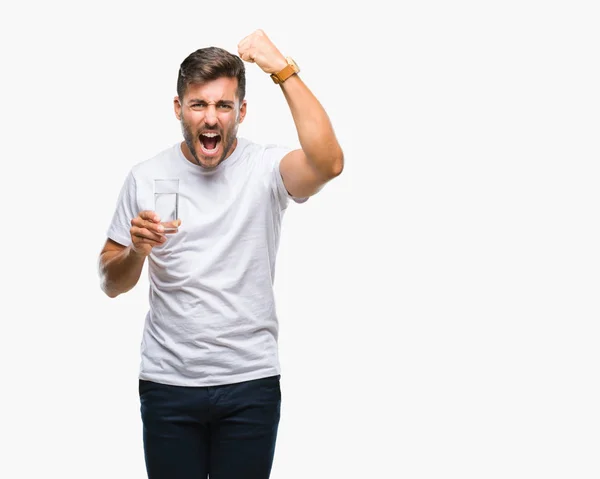 Junger Gutaussehender Mann Trinkt Glas Wasser Über Isoliertem Hintergrund Genervt — Stockfoto