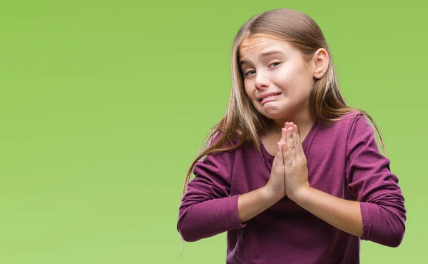 Menina Bonita Jovem Sobre Fundo Isolado Implorando Orando Com Mãos — Fotografia de Stock