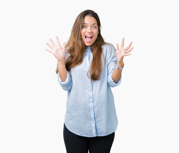 Joven Hermosa Mujer Negocios Morena Sobre Fondo Aislado Celebrando Loco — Foto de Stock