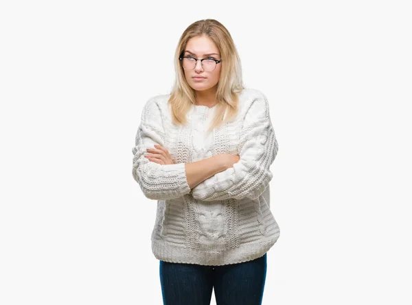 Young Caucasian Woman Wearing Glasses Isolated Background Skeptic Nervous Disapproving — Stock Photo, Image
