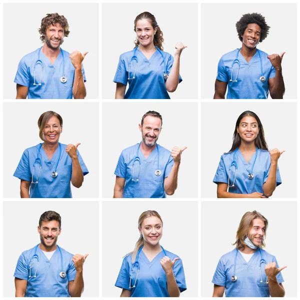 Collage Grupp Professionella Läkare Sjuksköterska Människor Över Isolerade Bakgrund Leende — Stockfoto