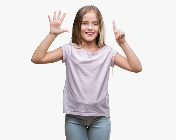 Молодая Красивая Девушка Изолированном Фоне Показывая Показывая Пальцами Номер Шесть — стоковое фото