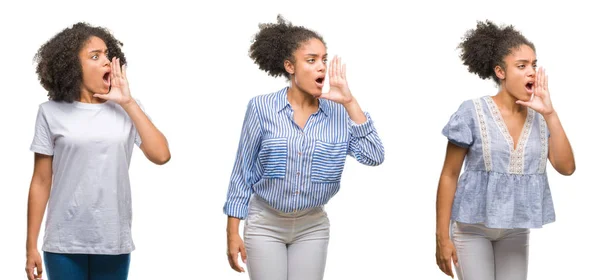 Collage Einer Afrikanisch Amerikanischen Frau Vor Isoliertem Hintergrund Die Laut — Stockfoto