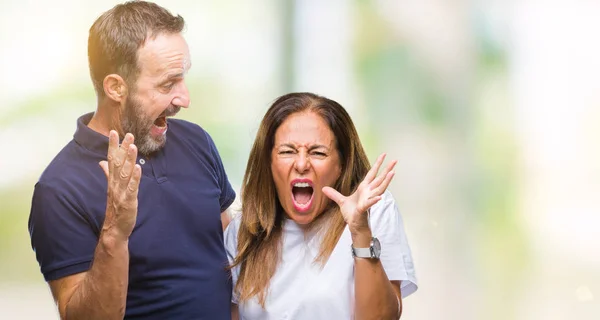 Middle Age Hispanic Casual Couple Isolated Background Crazy Mad Shouting — Stock Photo, Image