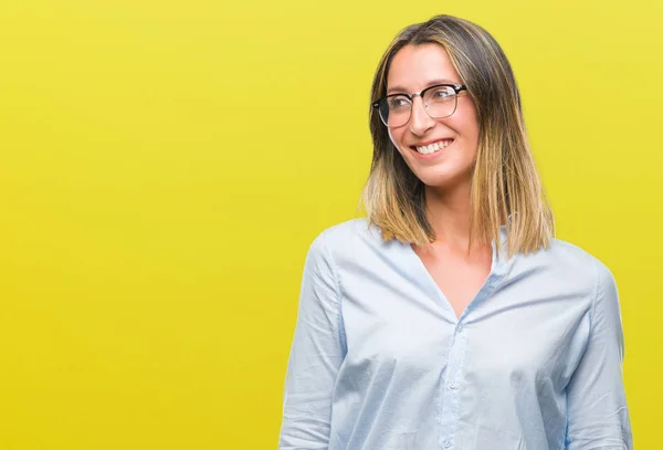 Jonge Mooie Zakenvrouw Geïsoleerde Achtergrond Zoek Weg Aan Kant Met — Stockfoto