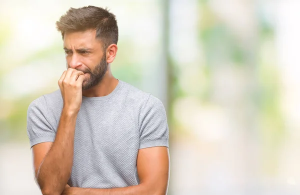 Uomo Ispanico Adulto Sfondo Isolato Cercando Stressato Nervoso Con Mani — Foto Stock