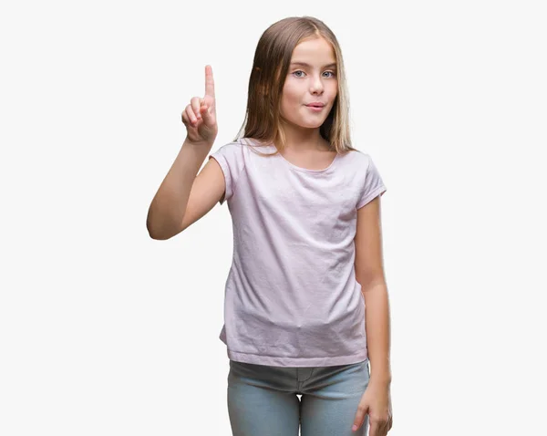 Young Beautiful Girl Isolated Background Showing Pointing Finger Number One — Stock Photo, Image