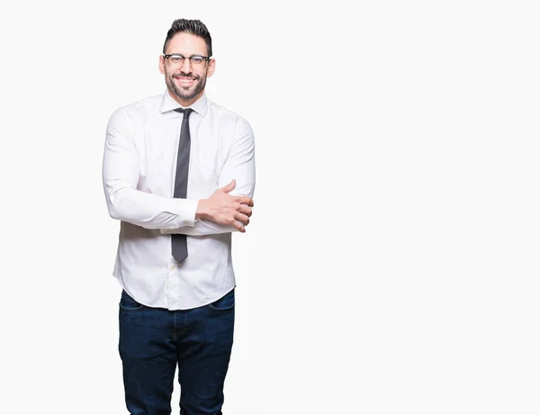 Joven Hombre Negocios Guapo Con Gafas Sobre Fondo Aislado Cara — Foto de Stock