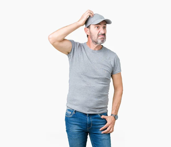 Guapo Mediana Edad Hoary Hombre Mayor Con Gorra Deportiva Sobre — Foto de Stock