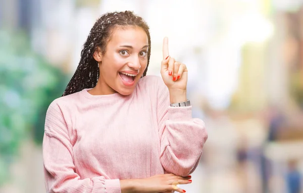 Giovane Capelli Intrecciati Ragazza Afro Americana Indossa Maglione Sfondo Isolato — Foto Stock