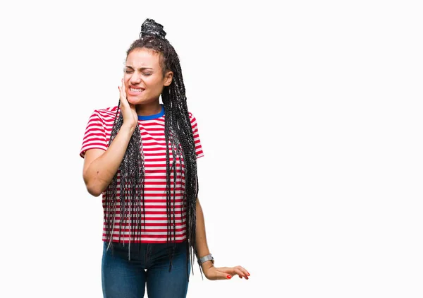 Jeune Fille Afro Américaine Tressée Cheveux Sur Fond Isolé Touchant — Photo