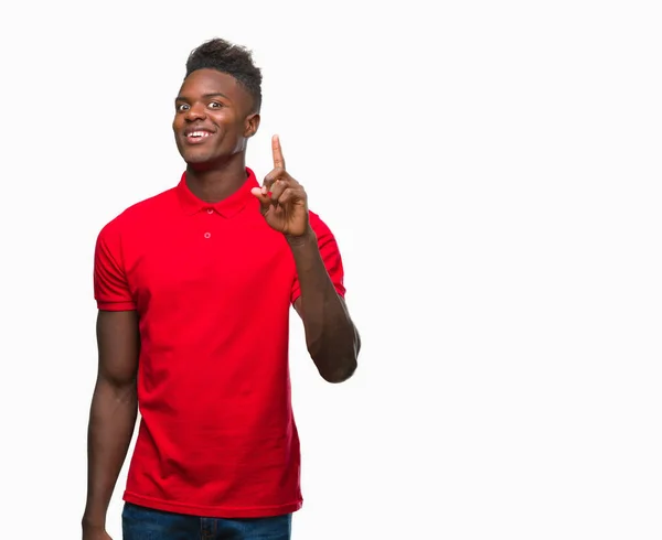 Jeune Homme Afro Américain Sur Fond Isolé Pointant Doigt Avec — Photo