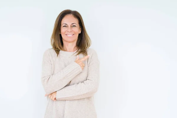 Mulher Meia Idade Bonita Sobre Fundo Isolado Alegre Com Sorriso — Fotografia de Stock