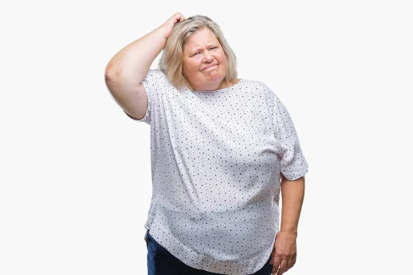Senior Size Caucasian Woman Isolated Background Confuse Wonder Question Uncertain — Stock Photo, Image