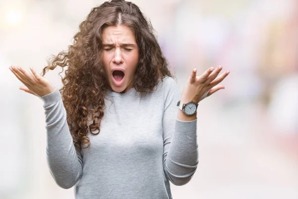 Bella Bruna Capelli Ricci Giovane Ragazza Indossa Maglione Sfondo Isolato — Foto Stock