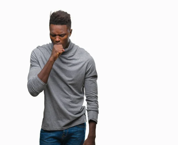 Unga Afroamerikanska Mannen Över Isolerade Bakgrund Känner Sig Sjuk Och — Stockfoto