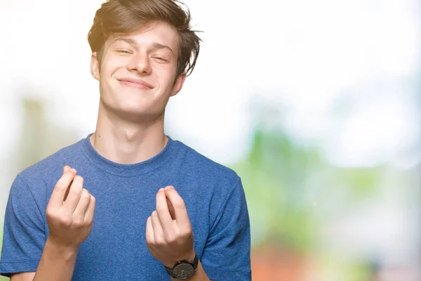 Joven Hombre Guapo Vistiendo Camiseta Azul Sobre Fondo Aislado Haciendo —  Fotos de Stock