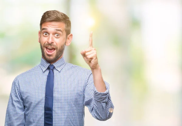 Junger Gutaussehender Geschäftsmann Mit Isoliertem Hintergrund Mit Erhobenem Zeigefinger Und — Stockfoto