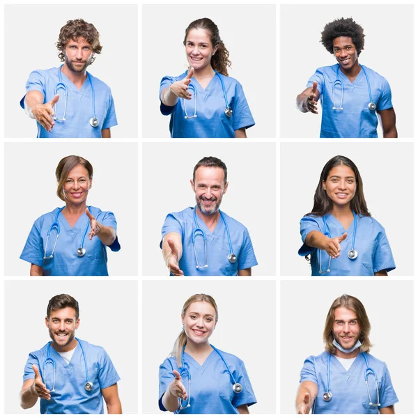 Colagem Grupo Profissionais Médicos Enfermeiros Pessoas Sobre Fundo Isolado Sorrindo — Fotografia de Stock