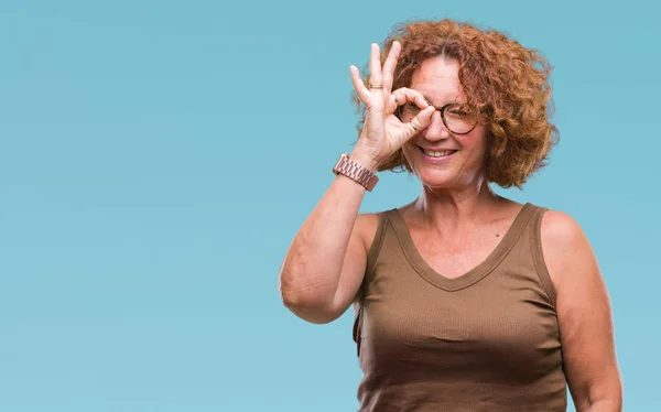 Mulher Hispânica Meia Idade Usando Óculos Sobre Fundo Isolado Fazendo — Fotografia de Stock